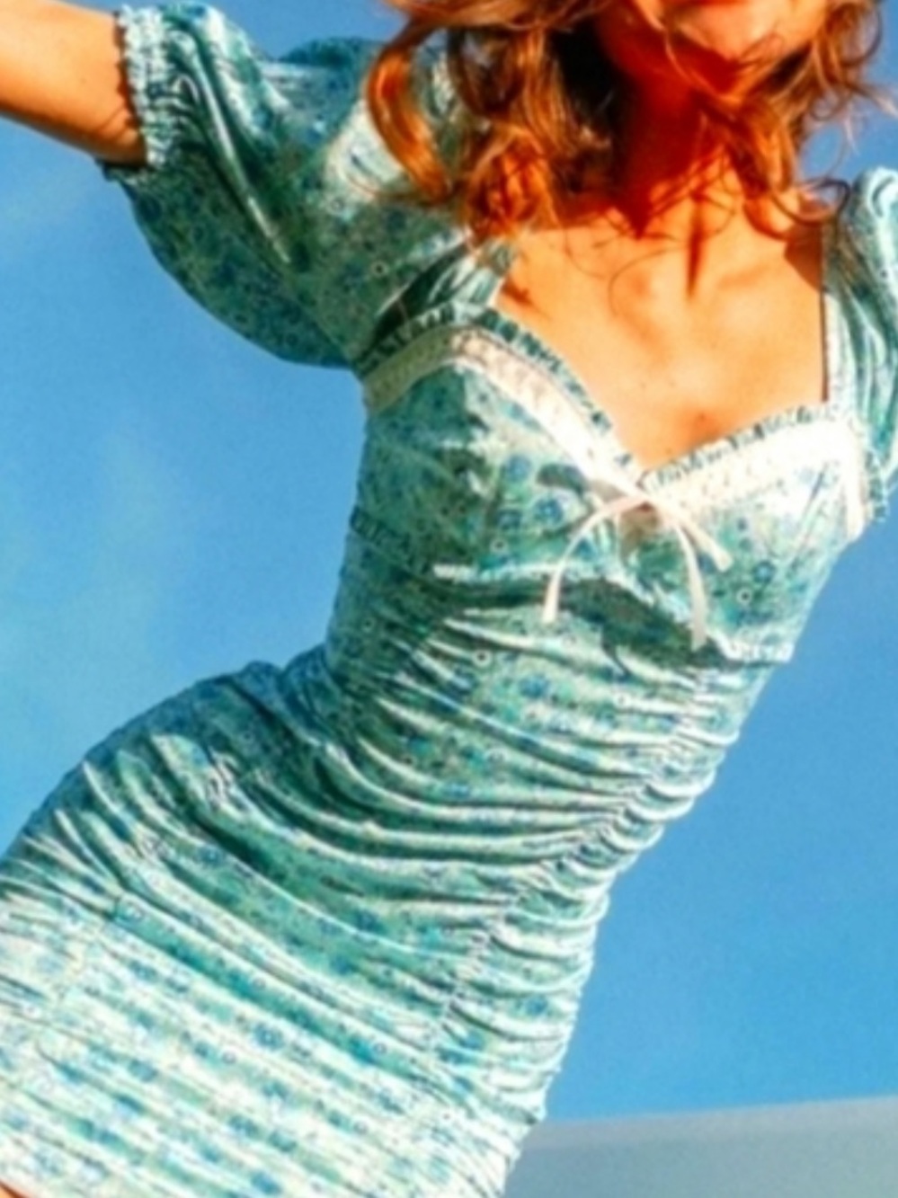 NWT. For Love and Lemons. Small blue and Green Floral Minidress.